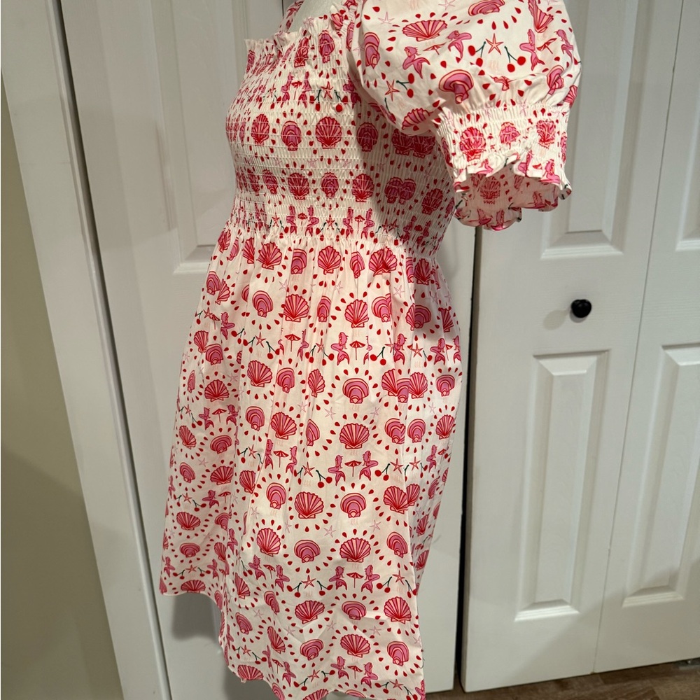 Hill House Pink Shell-Print Smocked Midi Dress, Size S - Picture 8 of 14